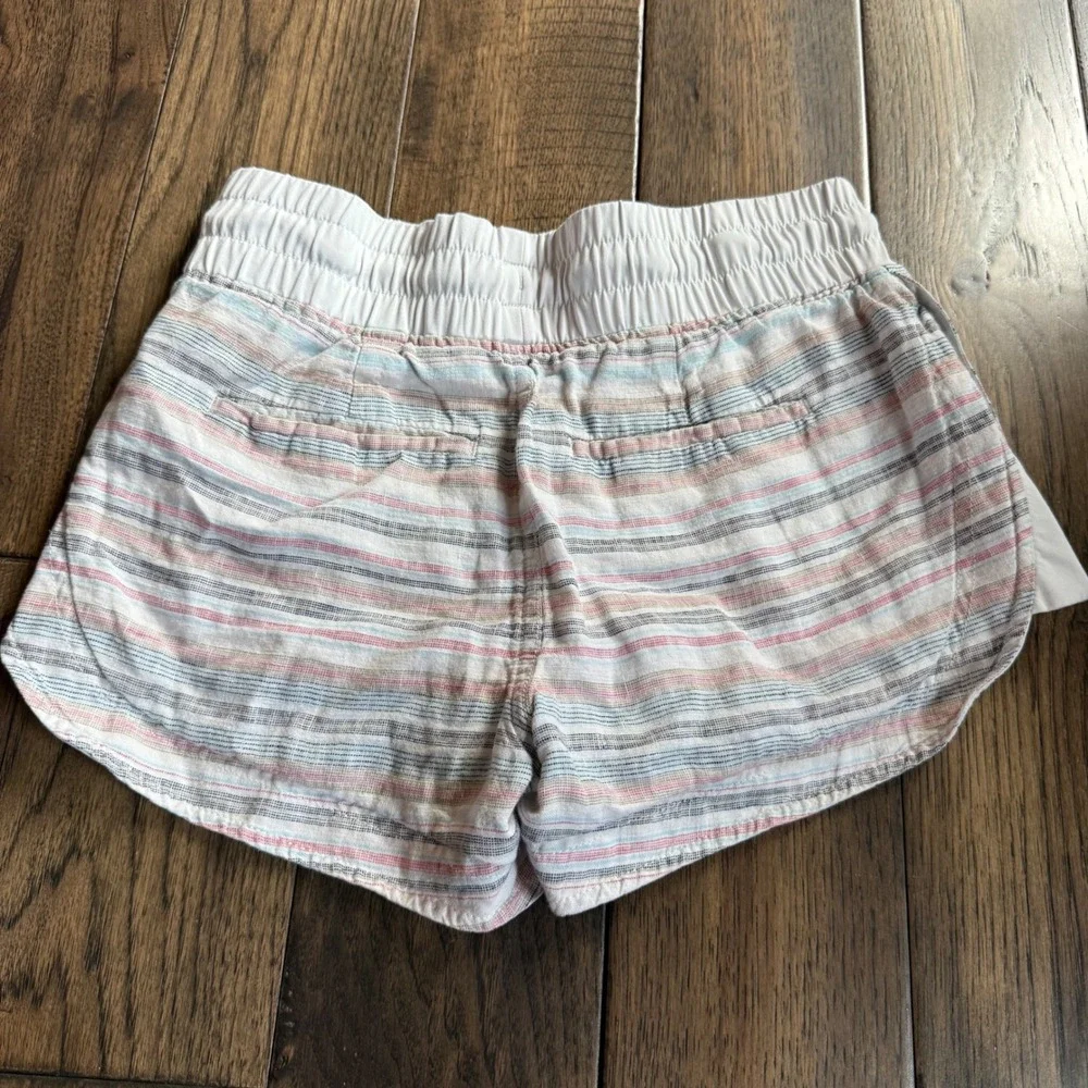 Athleta Womens Striped Linen Shorts Size 0 Multicolor Drawstring Dolphin Hem 3in